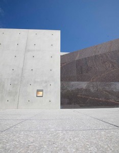 Detail of the Clark Art Institute’s concrete and red granite exteriors. Photo: Kris Qua